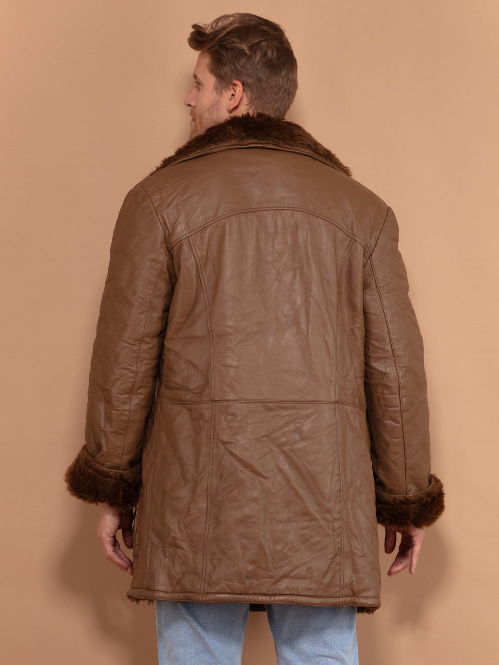 Vintage 90's Men Sherpa Leather Coat in Brown - NorthernGrip