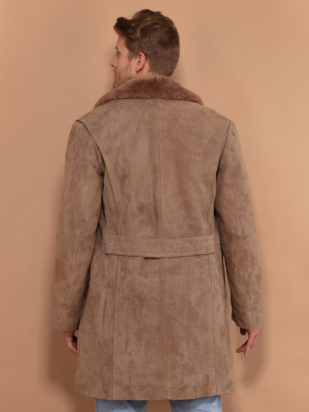 Vintage 90's Men Suede Sherpa Coat in Brown - NorthernGrip