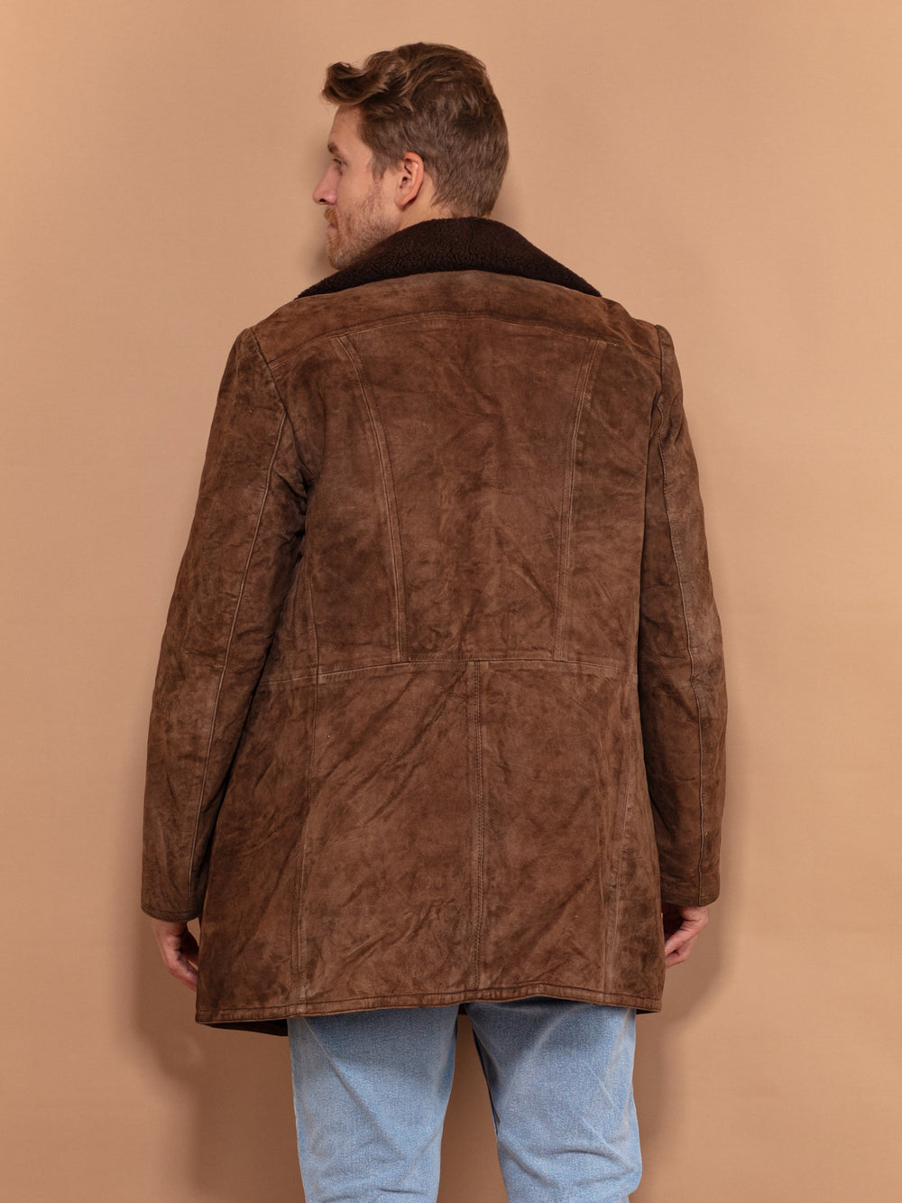 Vintage 90's Men Suede Sherpa Coat in Brown - NorthernGrip
