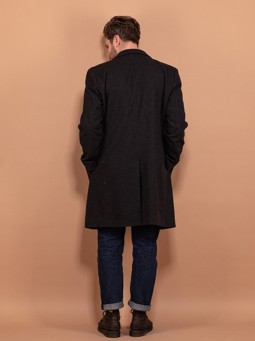 Vintage 90's Men Wool Blend Coat in Dark Grey - NorthernGrip
