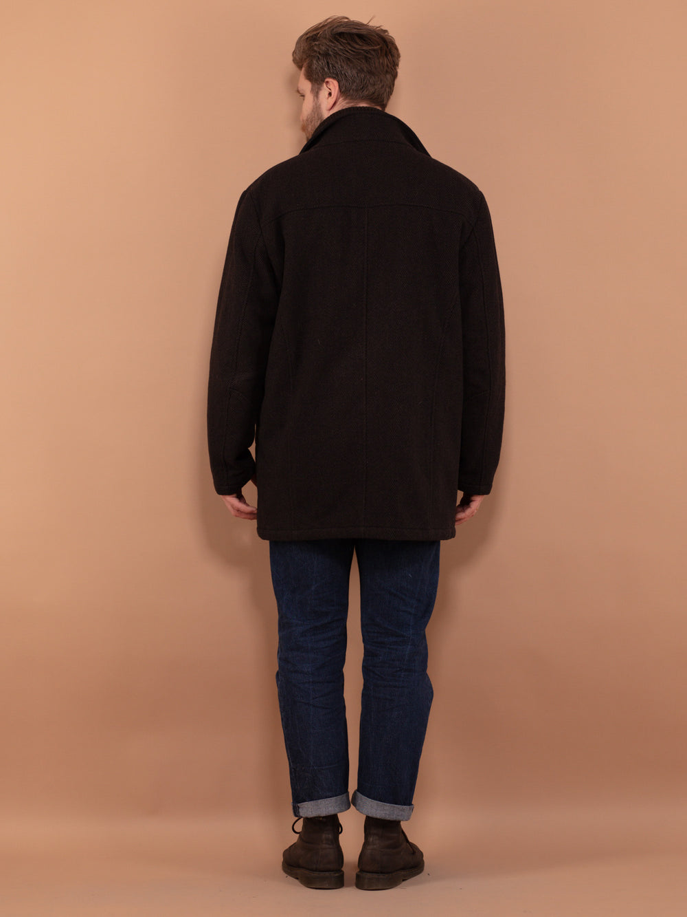 Vintage 90's Men Insulated Wool Blend Coat in Brown - NorthernGrip