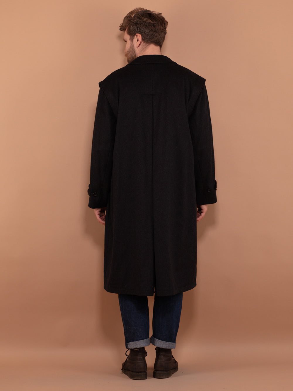 Vintage 90's Men Longline Wool Blend Coat in Dark Grey - NorthernGrip
