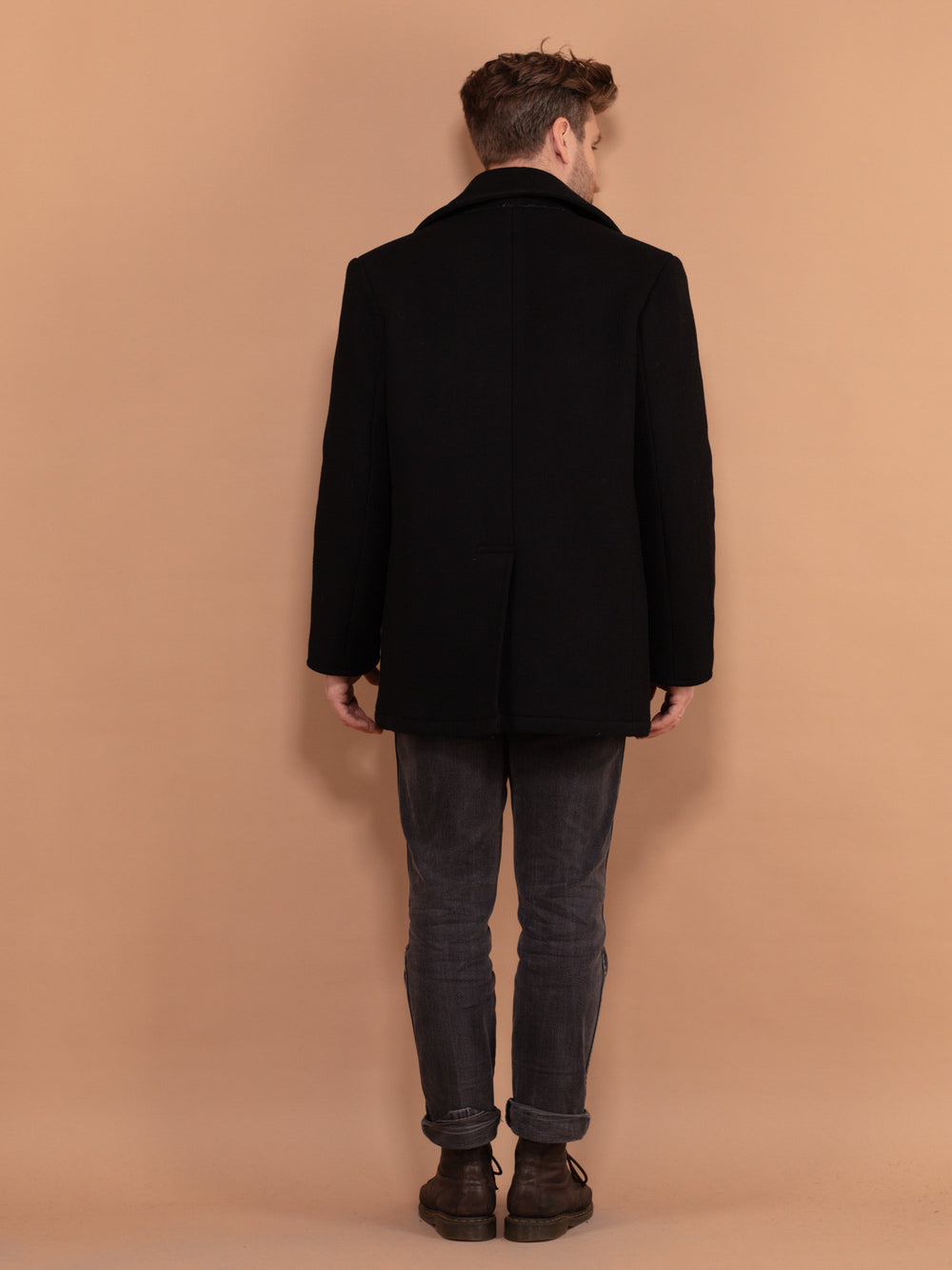 Vintage 90's Men Wool Blend Peacoat in Black - NorthernGrip