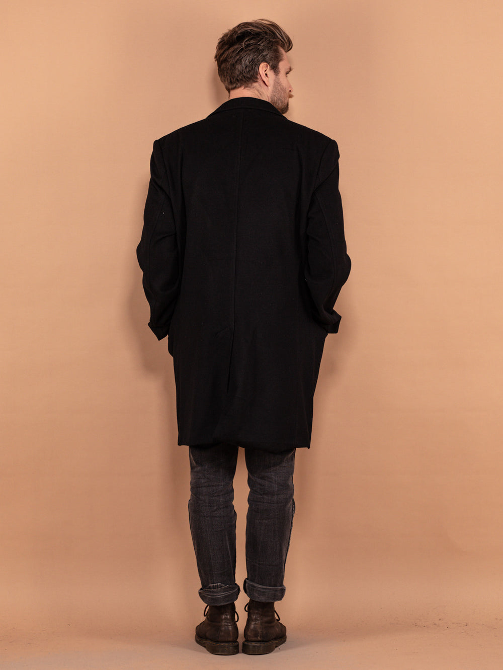 Vintage 90's Men Wool and Cashmere Coat in Black - NorthernGrip