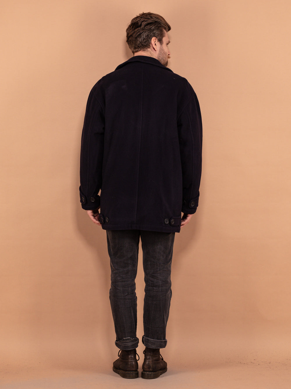 Vintage 90's Men Wool and Cashmere Coat in Navy Blue - NorthernGrip