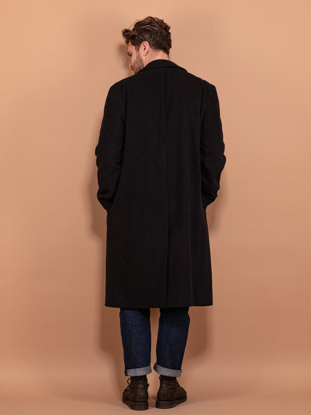 Vintage 90's Men Wool and Cashmere Coat in Dark Grey - NorthernGrip
