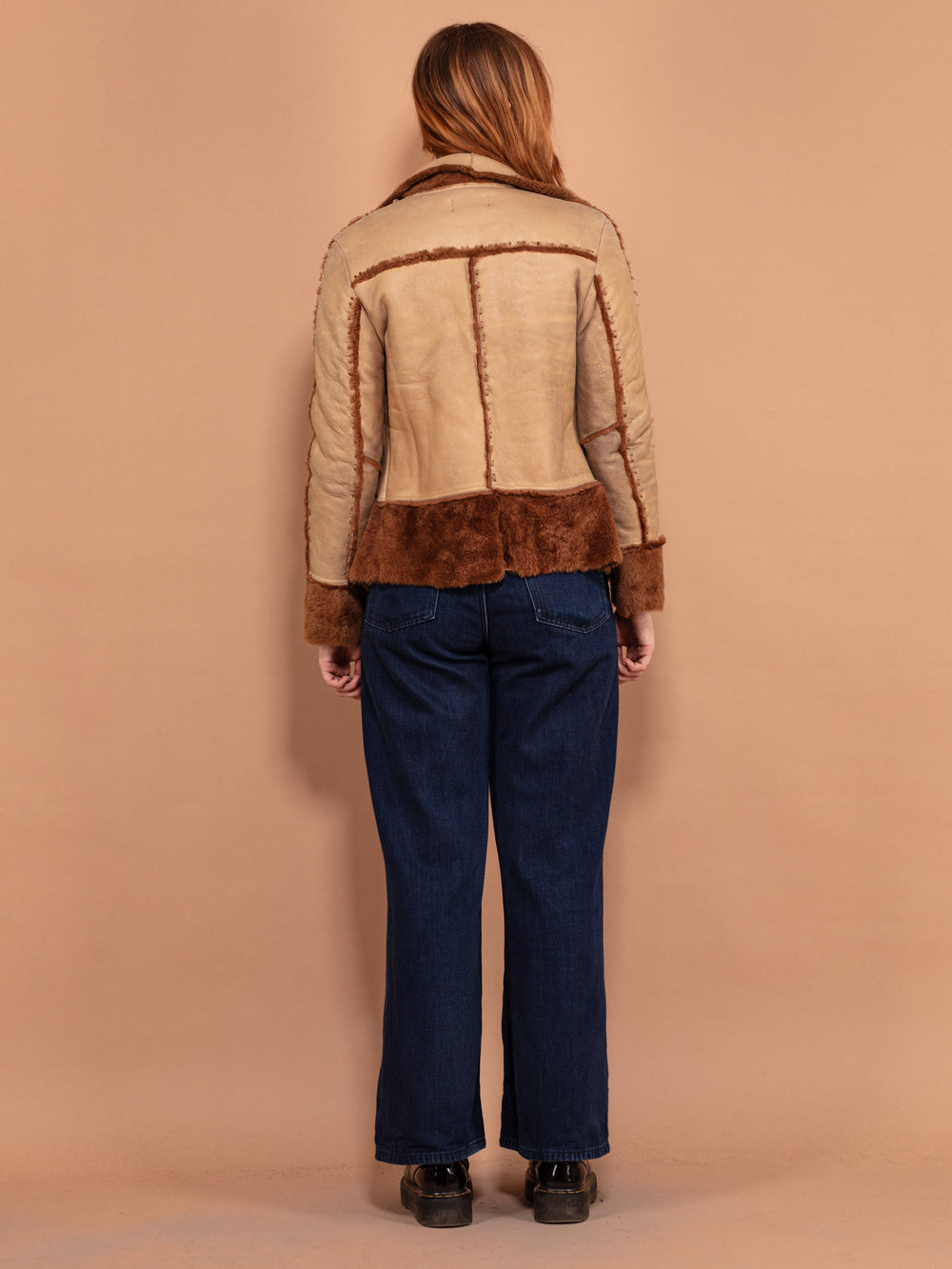 Vintage 90's Women Boho Sheepskin Jacket in Beige - NorthernGrip
