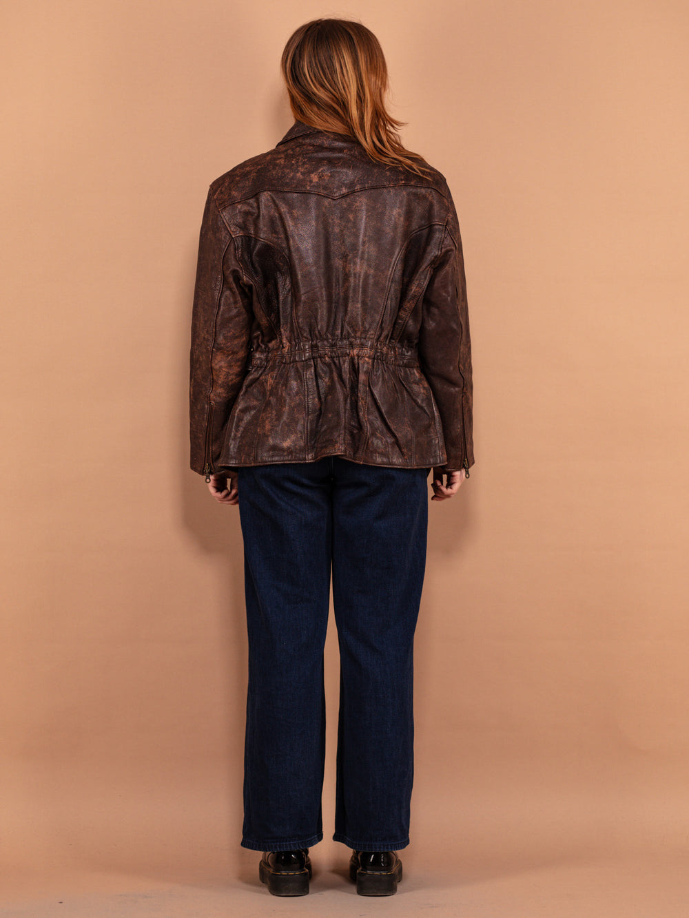 Vintage 90's Women Worn In Leather Jacket in Brown - NorthernGrip