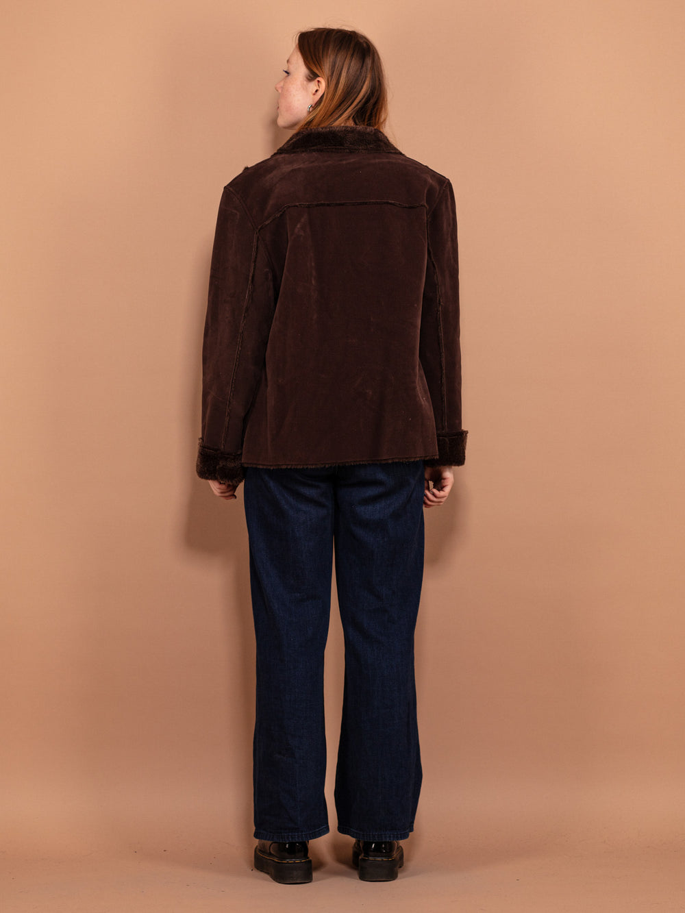 Vintage 90's Women Faux Sheepskin Jacket in Brown - NorthernGrip