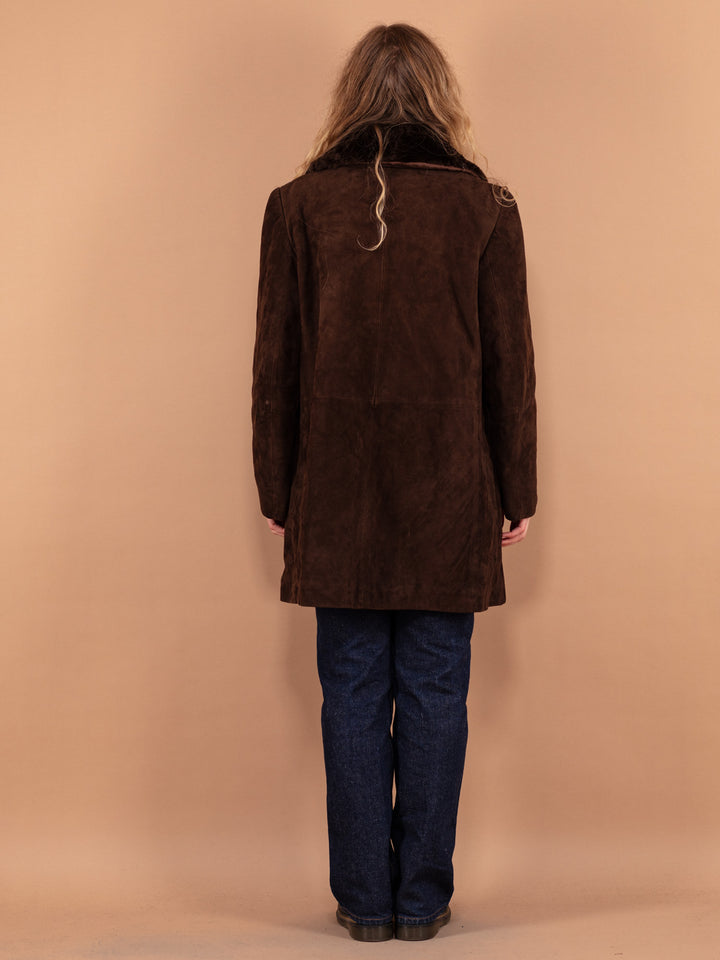 Vintage 90's Women Suede Coat in Dark Brown - NorthernGrip
