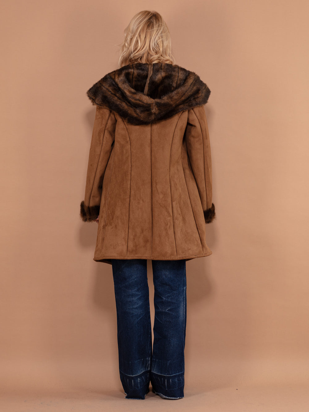 Vintage 90's Women Faux Fur Lined Coat in Brown - NorthernGrip