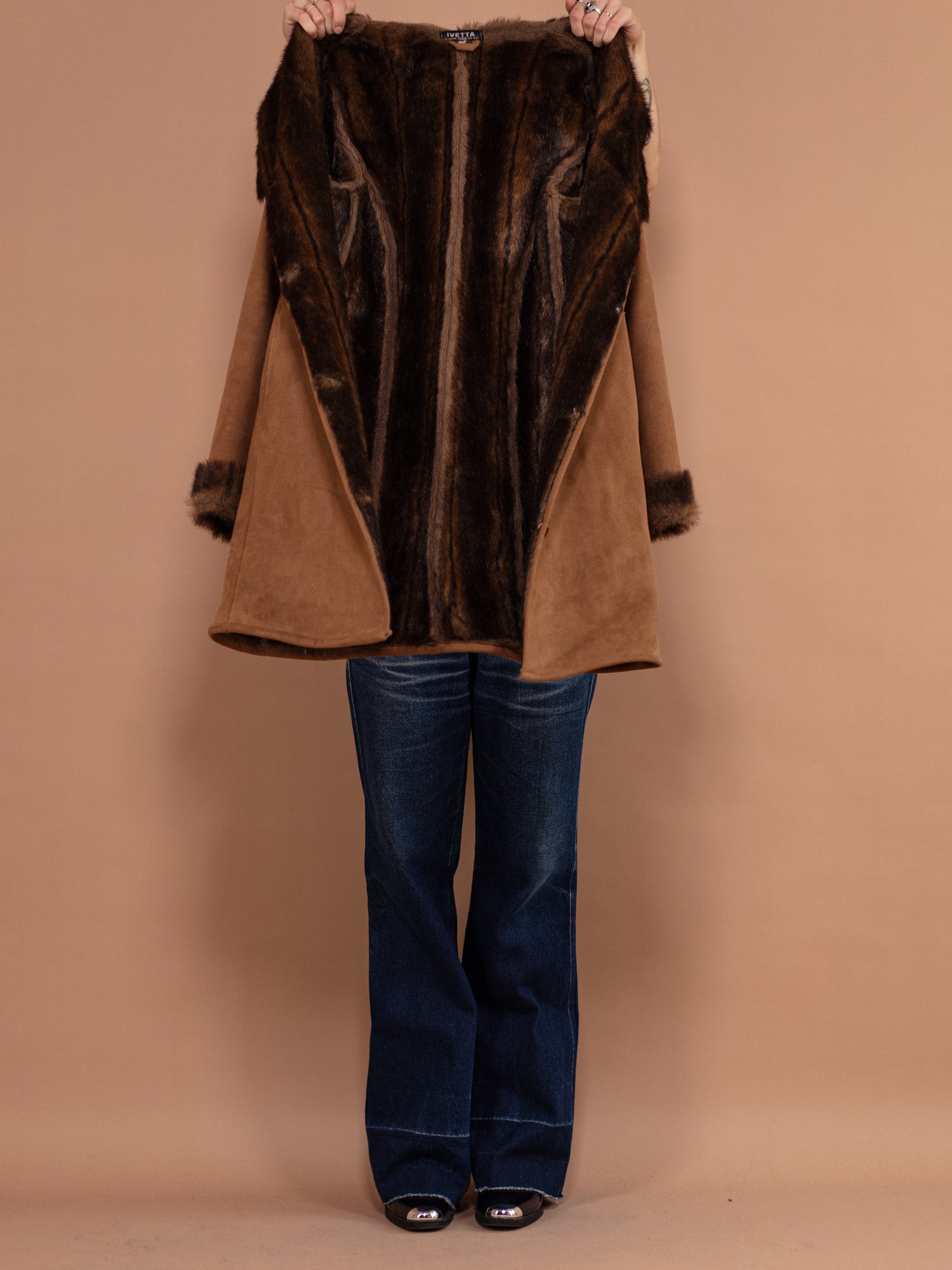 Online Vintage Store | 90's Women Faux Fur Lined Coat in Brown