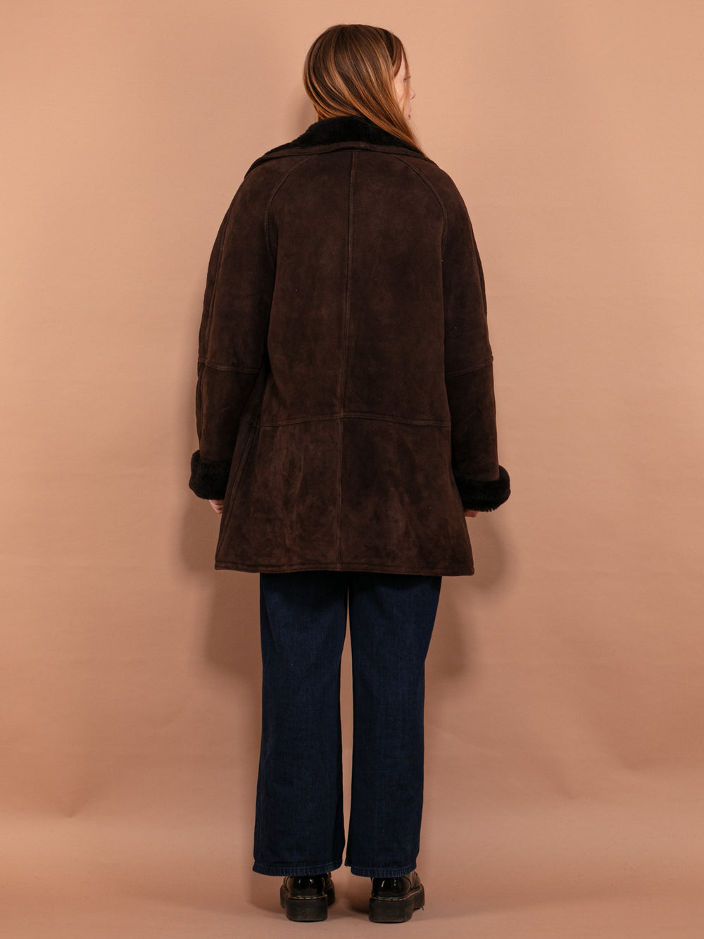 Vintage 90's Women Oversized Shearling Coat in Brown - NorthernGrip