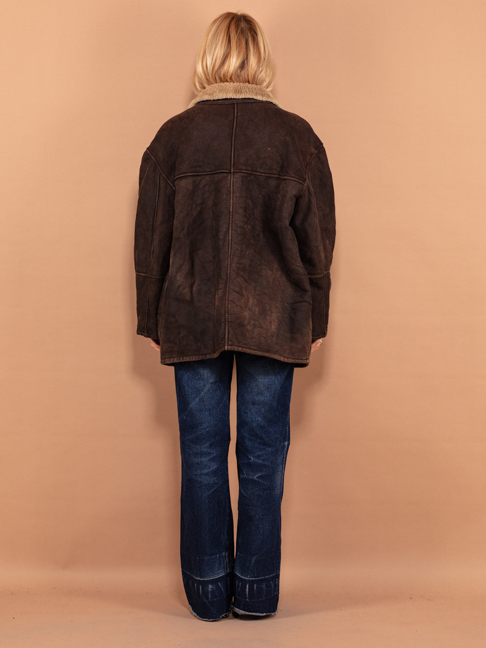 Vintage 90's Women Sheepskin Shearling Coat in Dark Brown - NorthernGrip