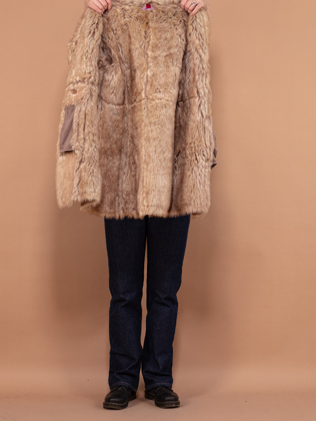 Y2K Penny Lane Style Coat, Size Medium, Vintage Faux Fur Trim Coat, Taupe Winter Coat, 00's Women Vegan Suede Sherpa Coat, Outerwear