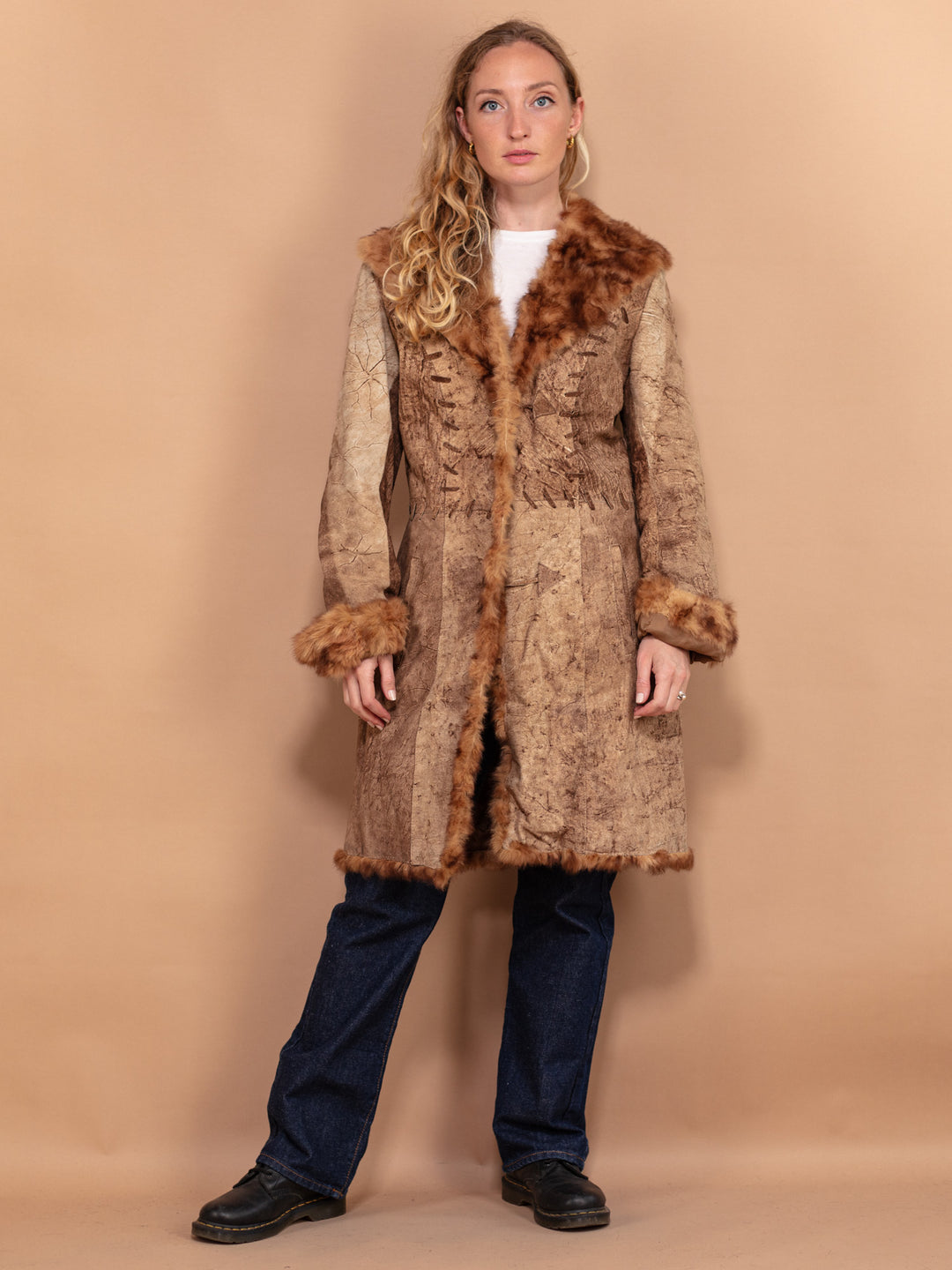Penny Lane Fur Coat, Size Small S Brown Fur Coat, 90s Luxurious Coat, Retro Fur Overcoat, Glamour Fur Coat, Retro Suede Coat, Pre Loved Coat