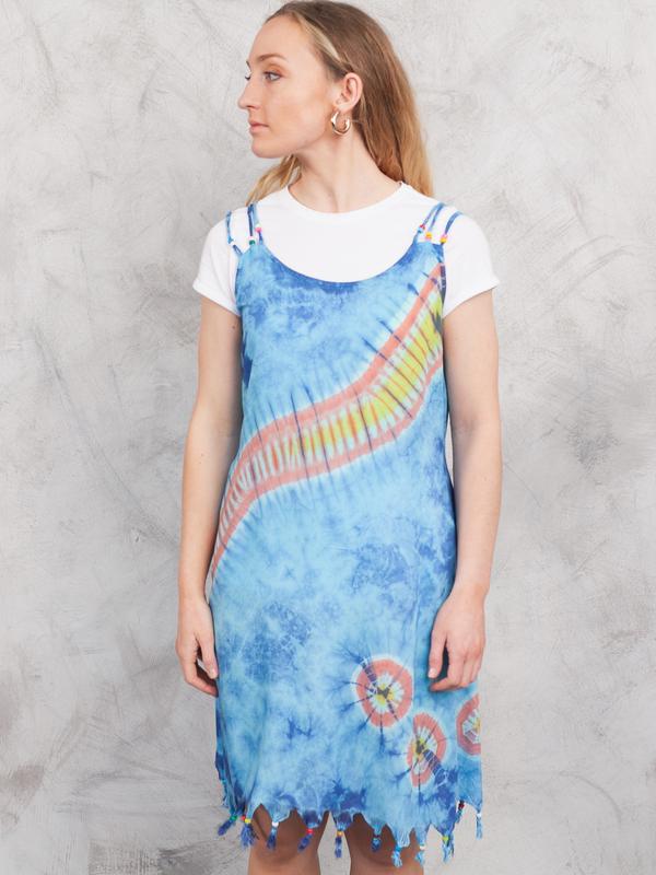 90s Tie Dye Slip Dress . Vintage 90s Slip Dress Blue Tie Dye Pattern Vintage Slip Dress Thailand Blue Mini Dress 90s Clothing . size Medium