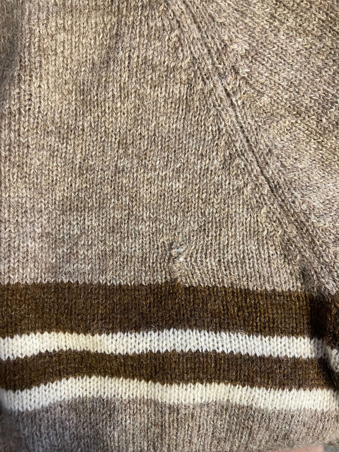 Vintage 70's Women Striped Wool Cardigan in Brown