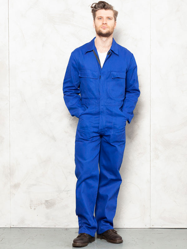 Blue Work Coveralls vintage 1990s 0veralls men clothing garage workwear retro jumpsuit mechanic wear size medium