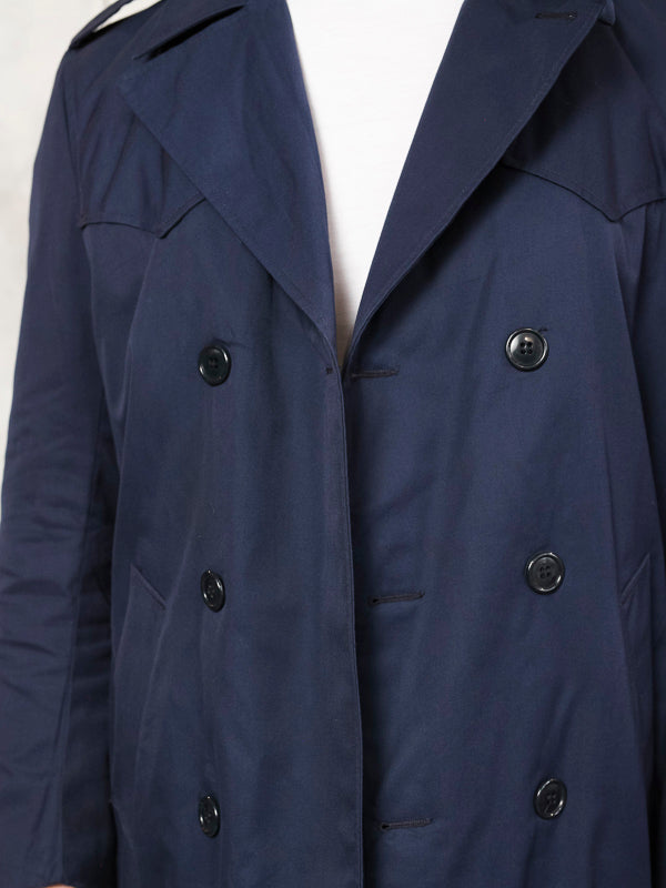 Trench Coat military surplus vintage 80's men duster detective coat navy blue men outerwear size small s