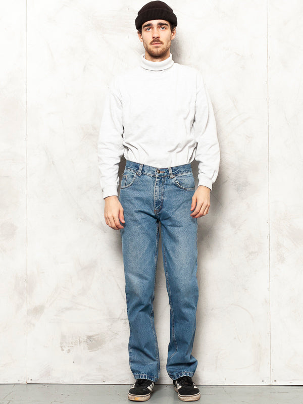 Men Jeans 90s vintage denim pants medium wash zipper fly men's clothing boyfriend gift size medium
