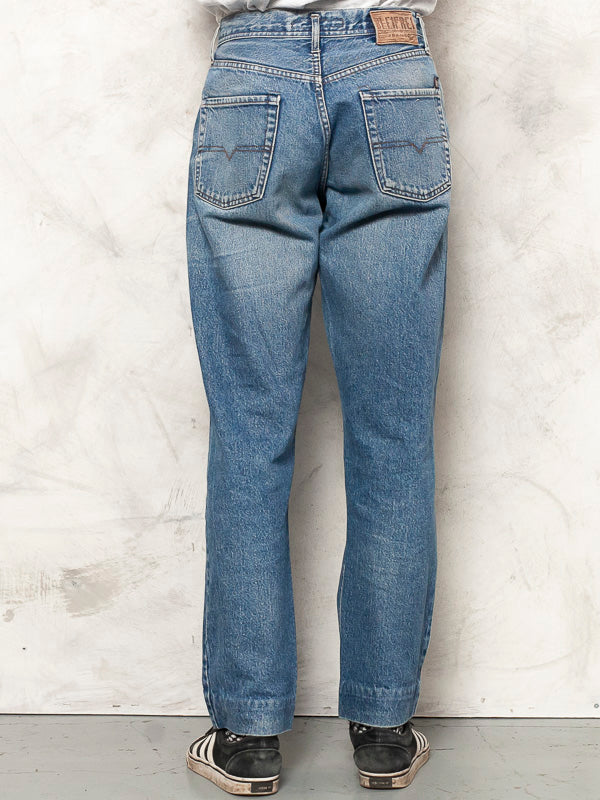 90s Men Jeans vintage denim pants light wash button fly men's clothing boyfriend gift size Medium 31/34
