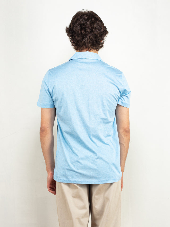 Men Polo Shirt 90's vintage light summer shirt short sleeve blue shirt handmade shirt minimalist modern shirt men clothing size medium m