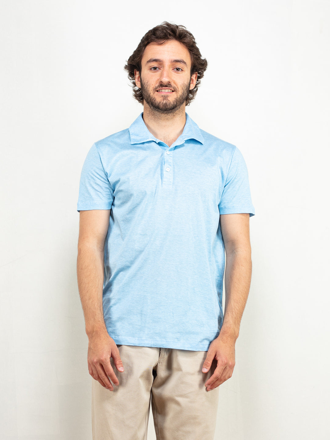 Men Polo Shirt 90's vintage light summer shirt short sleeve blue shirt handmade shirt minimalist modern shirt men clothing size medium m