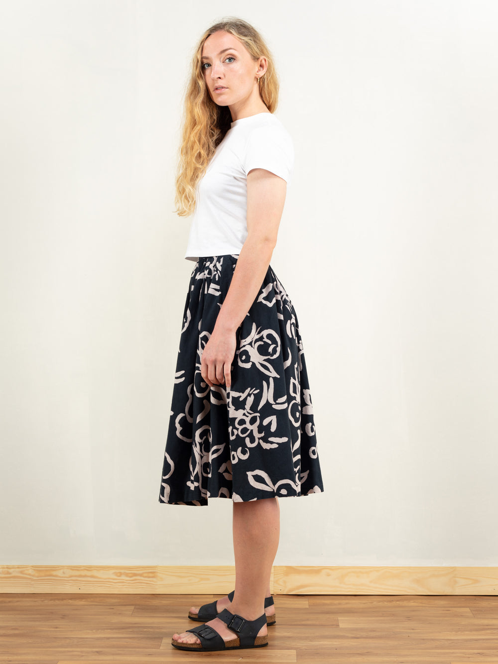 Vintage 80's Black Women Midi Skirt - NorthernGrip