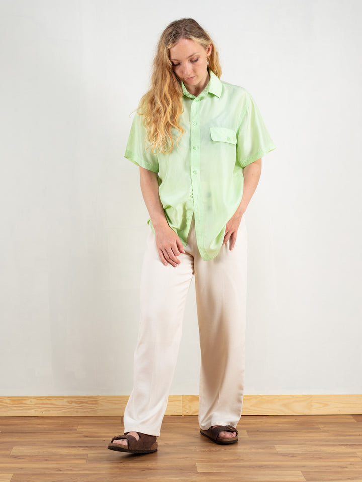 Vintage 80's Women Green Blouse Top - NorthernGrip