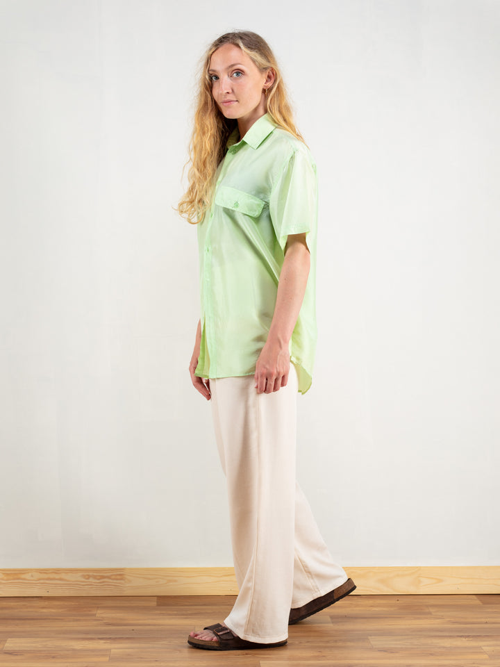 Vintage 80's Women Green Blouse Top - NorthernGrip