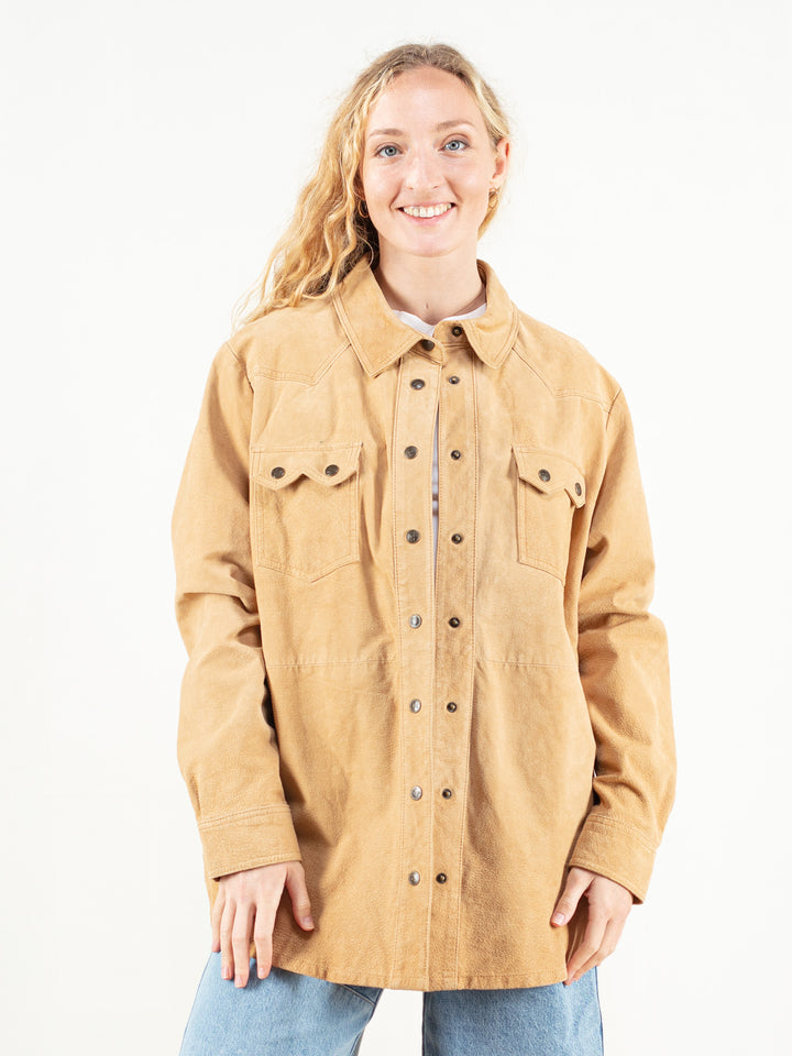 Vintage 90's Women Brown Suede Leather Shirt