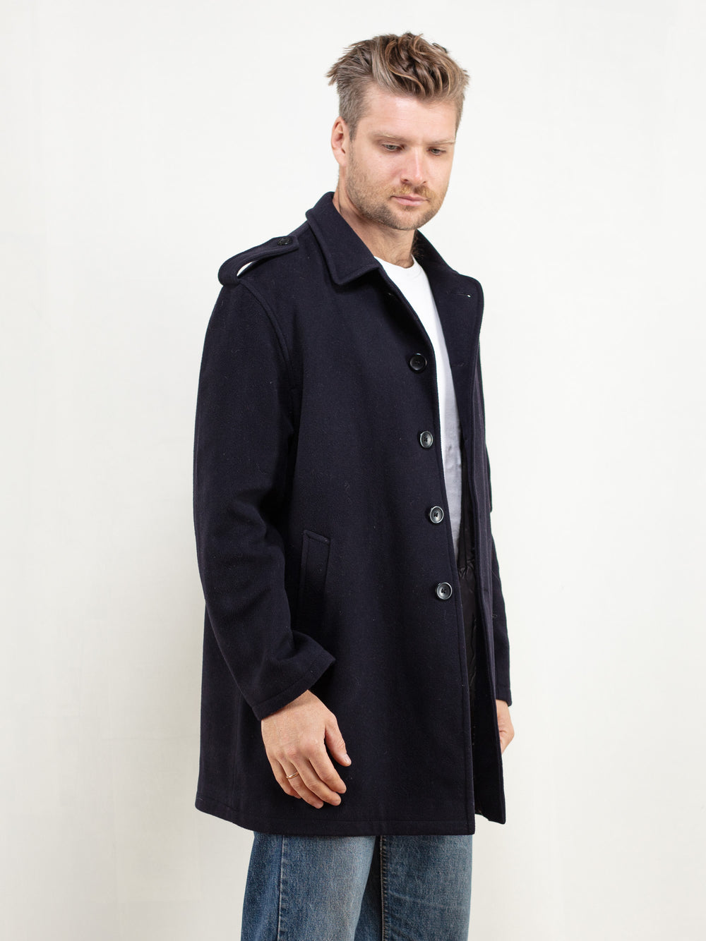 Vintage 90's Blue Wool Peacoat Men - NorthernGrip