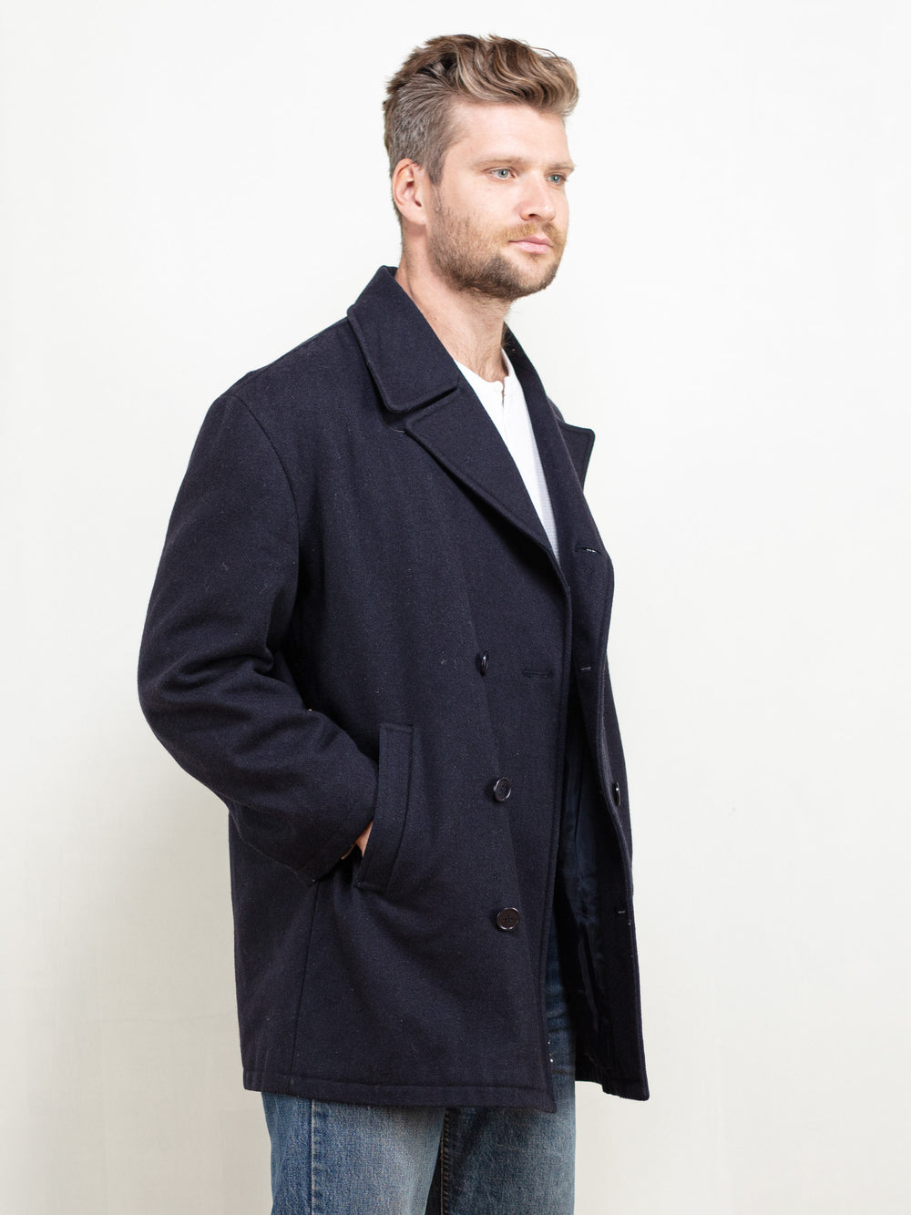 Vintage 80's Navy Blue Wool Coat - NorthernGrip
