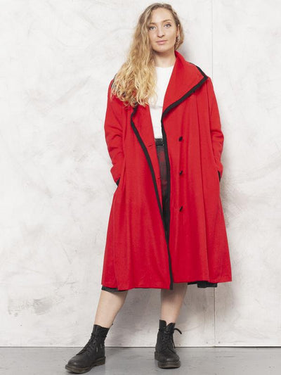 MARIMEKKO Wool Coat Vintage 80s Women Red Oversized Coat Longline Jacket Women Vintage Bold Outerwear 80s Women Vintage Clothing size Medium