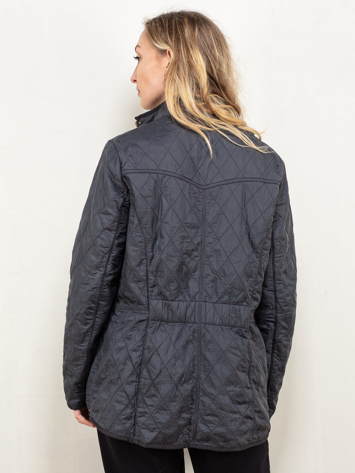 Quilted Barbour Jacket vintage 00's dark grey women diamond quilt british streetstyle royal family fleece lined slim fitting size medium