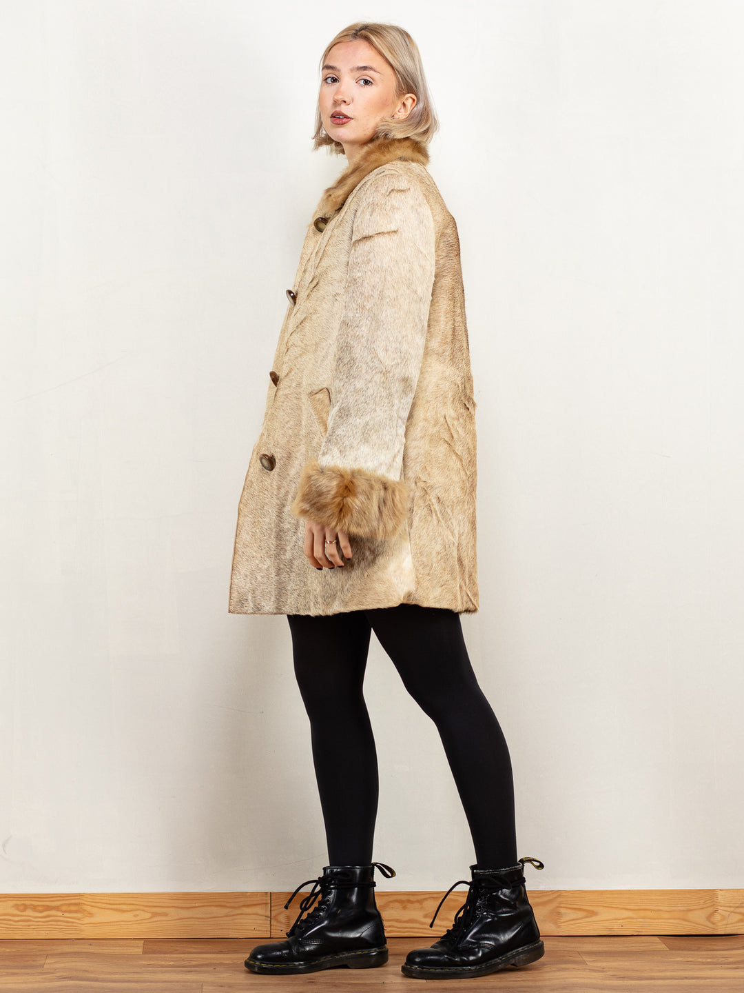 60's fur coat vintage womens beige cow fur coat penny lane style opera coat afghan coat princess luxurious coat sustainable size large