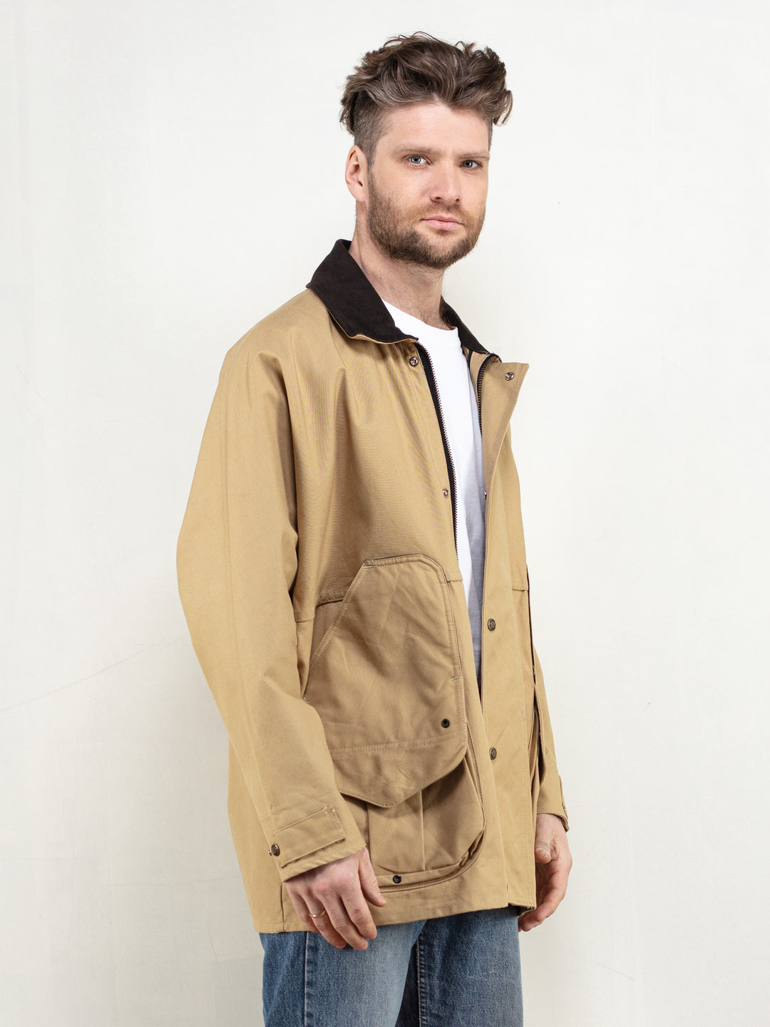Filson Hunting Jacket made in USA field jacket beige shooting jacket style 760N Filson cotton canvas raglan sleeves coat size large