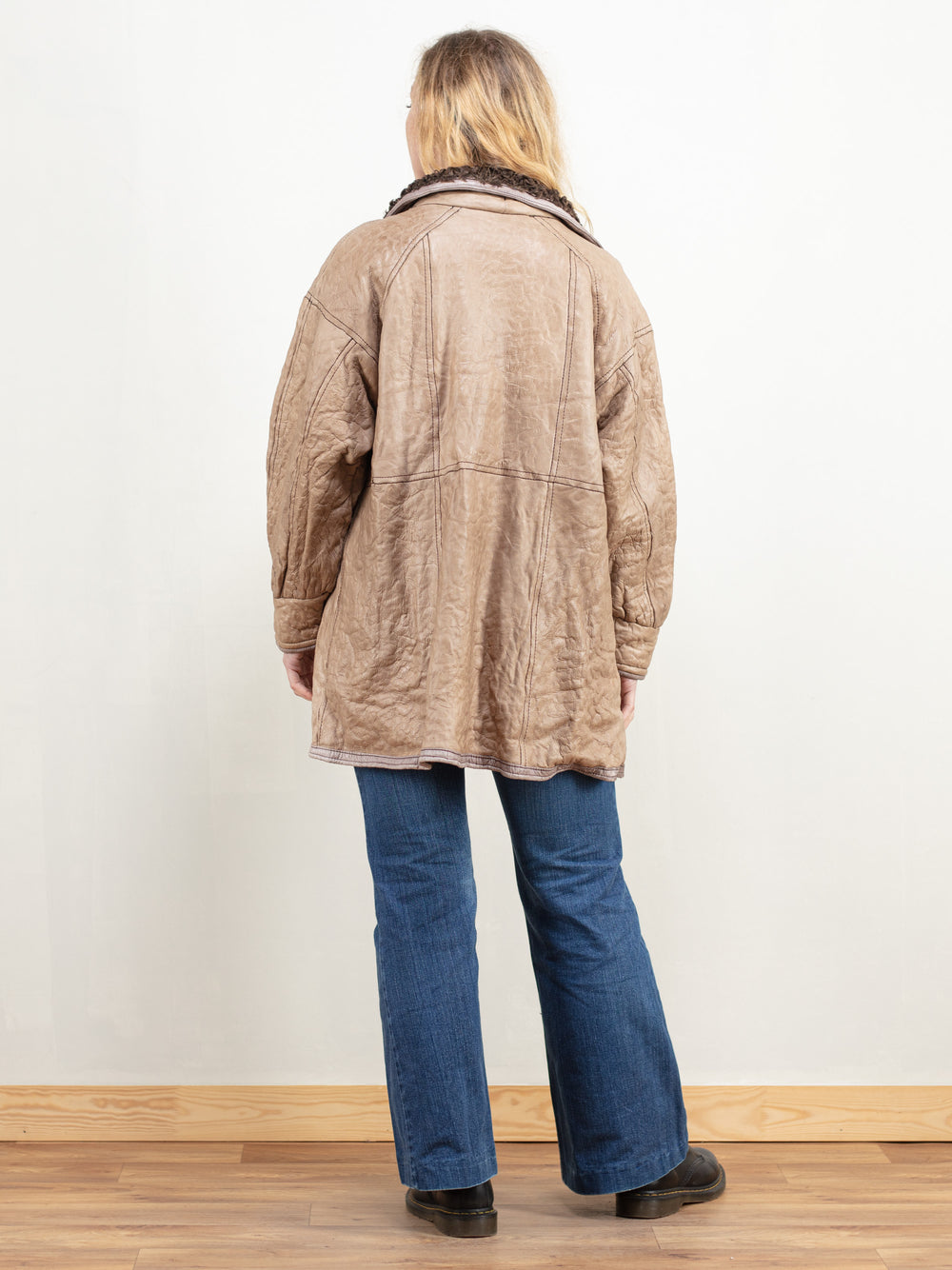 Vintage 80's Women Beige Leather and Fur Coat - NorthernGrip