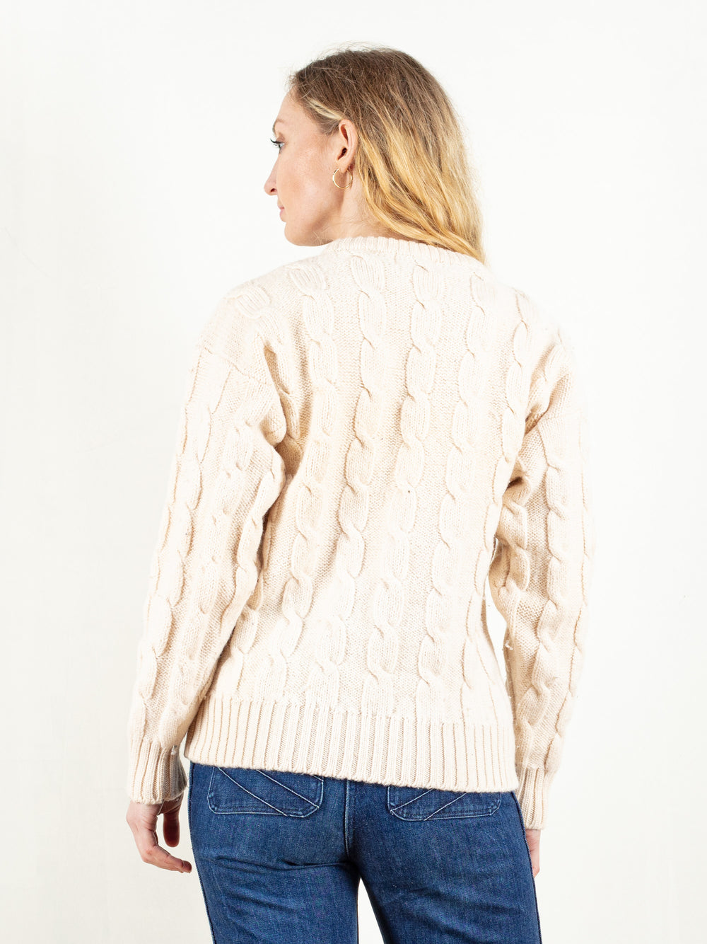 Vintage 90's Women Beige Wool Sweater - NorthernGrip