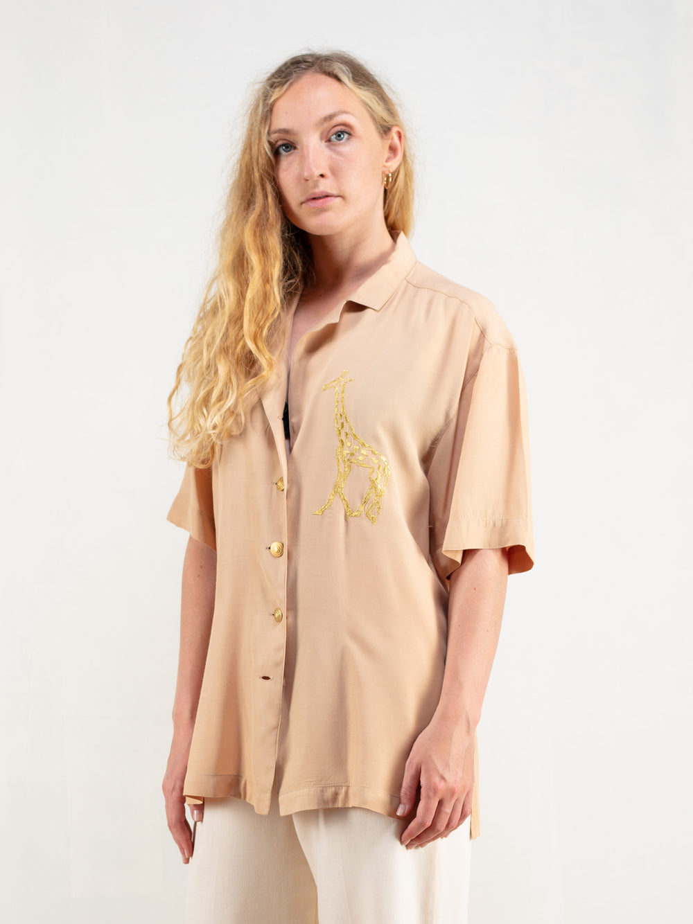 Vintage 80's Women Beige Summer Blouse - NorthernGrip