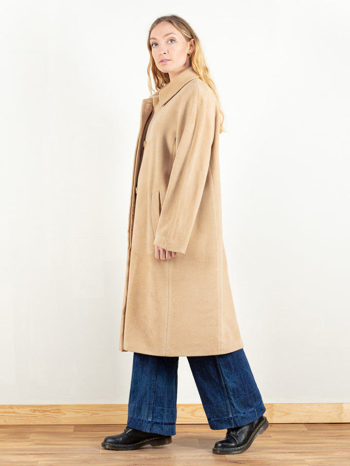 Beige Wool Coat women vintage 80s winter coat minimalistic vintage 80s coat mod outerwear women vintage clothing size large