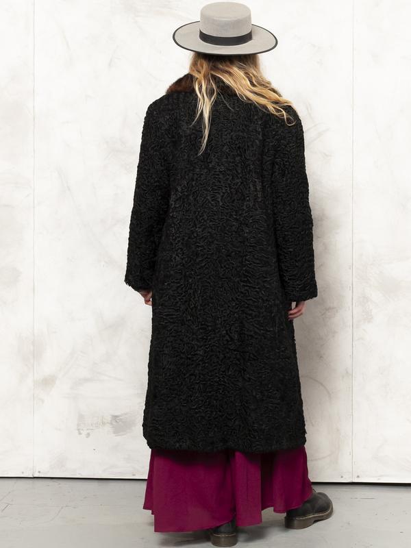 Black Fur Coat Vintage 80's Luxouri Coat Mink Collar Overcoat Soft Coat Winter Coat Mink Fur Outerwear Women Vintage Clothing size Large