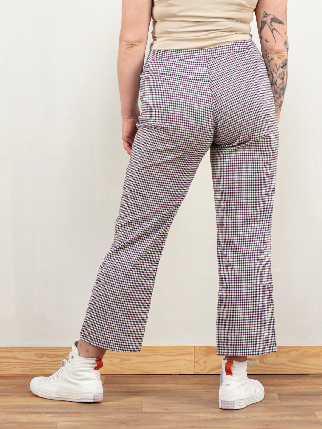 Pink Check Pants vintage women casual plaid light pants black and white checkered solid pants women vintage clothing size medium
