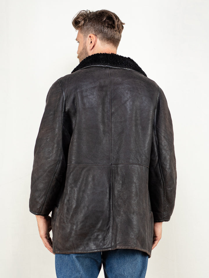 Vintage 80's Men Sheepskin Coat in Black - NorthernGrip