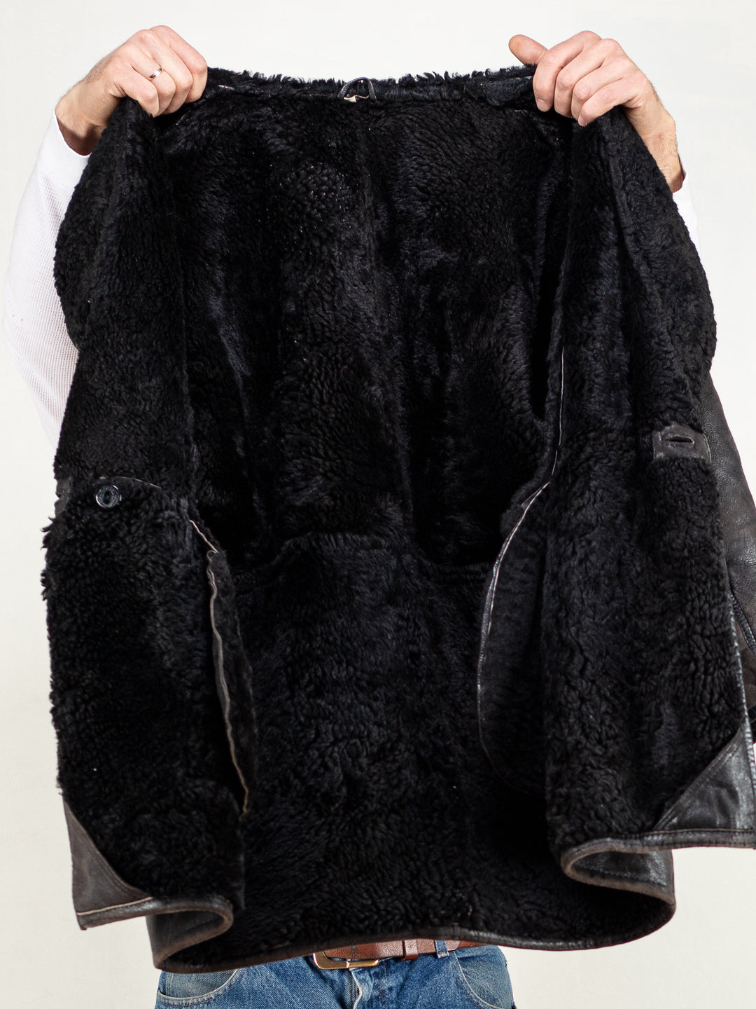 Vintage 80's Men Sheepskin Coat in Black - NorthernGrip