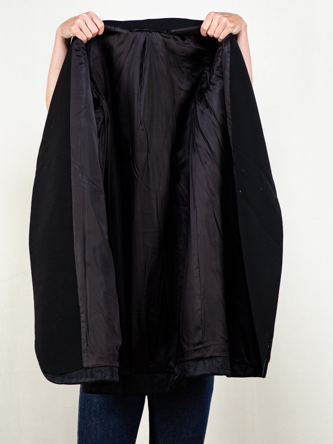 60s Black Coat women 60's black wool blend coat wrap design wool coat women opera coat minimalist casual coat size medium