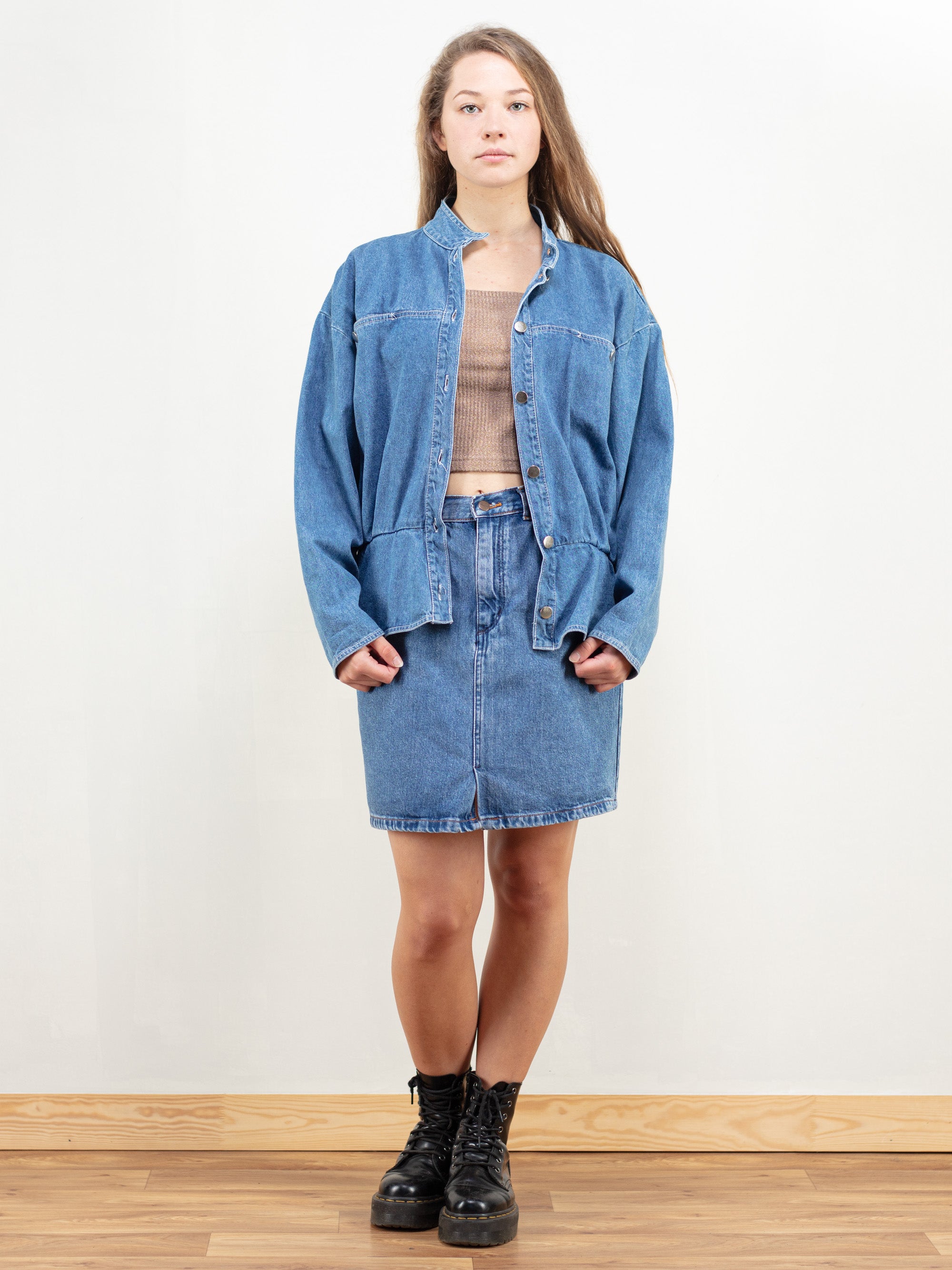 90s denim skirt look cheap