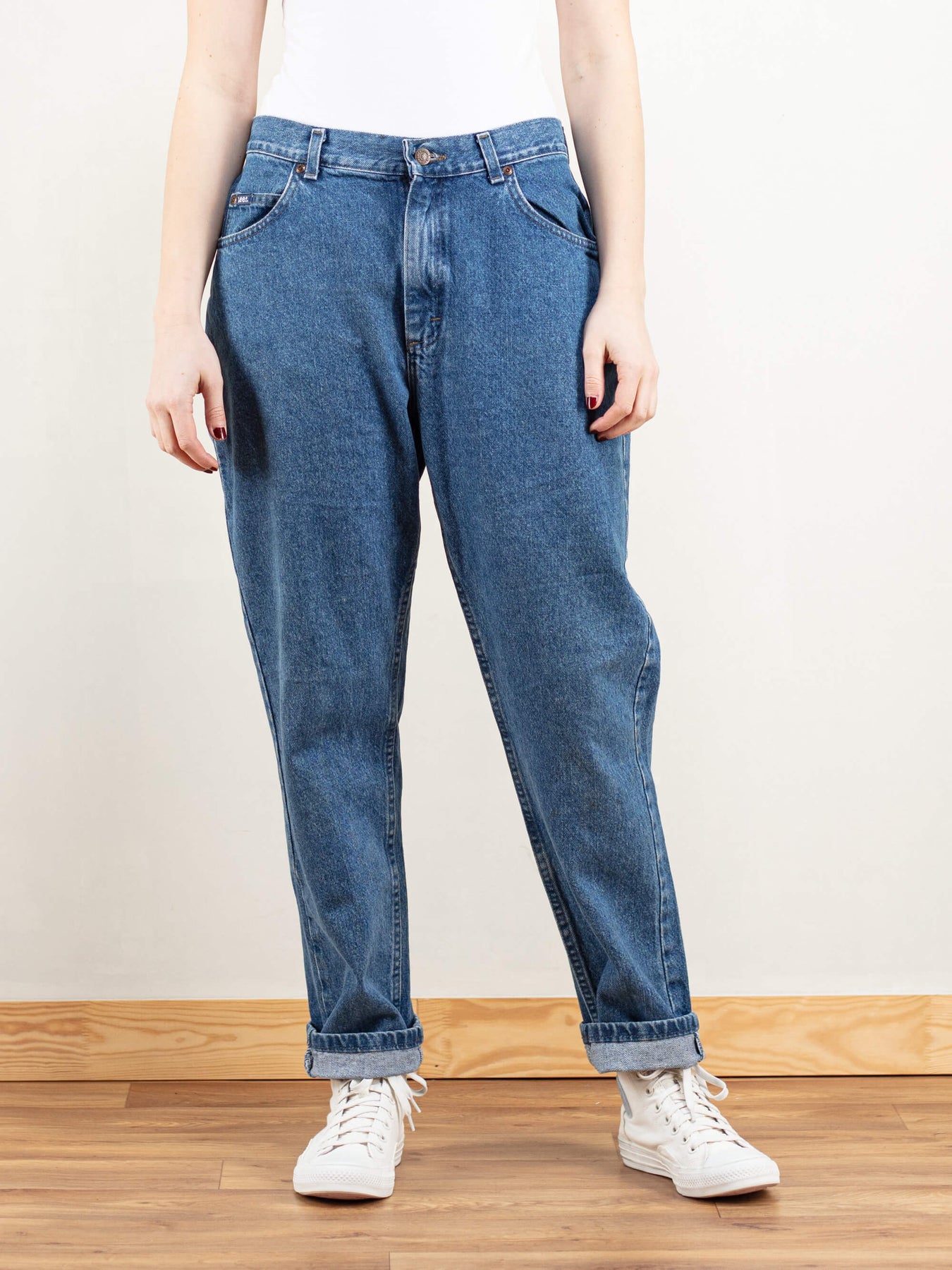 Vintage LEE Relaxed Fit Tapered Mom Jeans Dark Blue W26 L27, Vintage  Online