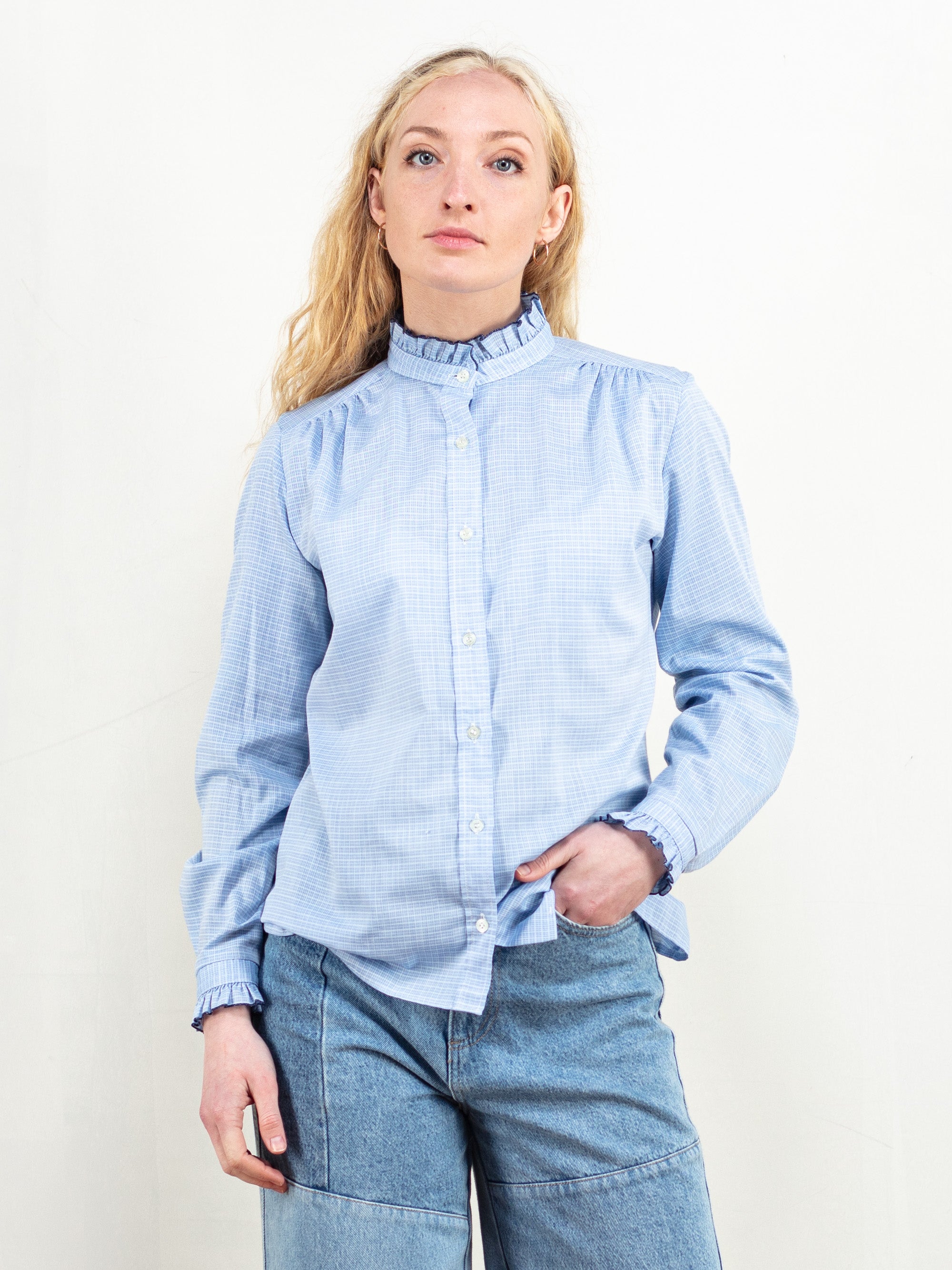Online Vintage Store 70 s Women Plaid Ruffle Blouse Northern Grip NorthernGrip
